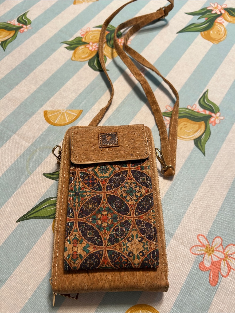 Cork Crossbody purse with Patterned Front